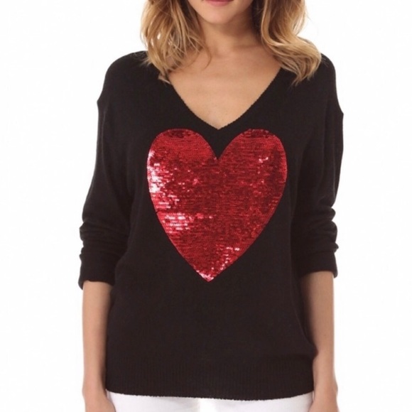 Wildfox black v neck sweater with red sequin heart - Picture 3 of 12